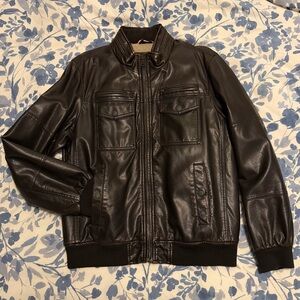 Tommy Hilfiger Brown Faux Leather Sherpa Lined Bomber Jacket Large L